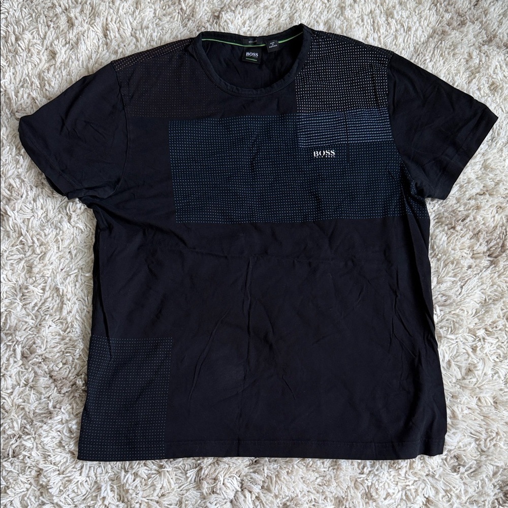 BOSS Black Short-Sleeve Crewneck Tee with Tonal Dot Panels